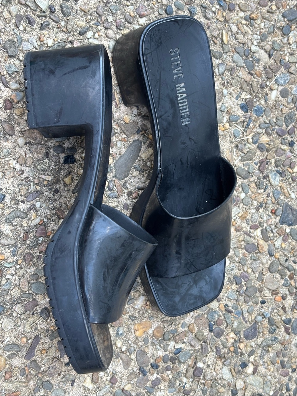 Steve Madden Women's Harlin Jelly Block Heel Slide Sandals Black US 7 M